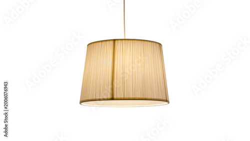 фотографія Pleated fabric lampshade hanging from cord, isolated on transparent background
