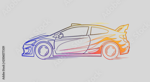 Dynamic Rally Car Sketch with Fiery Gradient Effect