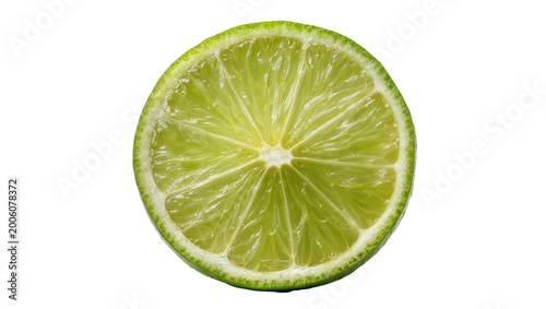 Fotografie Fresh green lime slice with juicy pulp and rind, isolated on transparent backgro