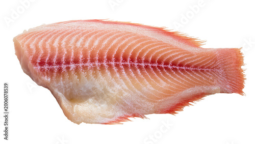 Foto Raw pink fish fillet with visible bones and fins, isolated on transparent backgr
