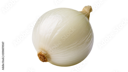 Obraz na plátně Whole peeled white onion with dry roots, isolated on transparent background