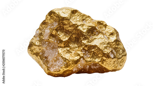 Rough textured golden nugget with crystalline inclusions, isolated on transparent background