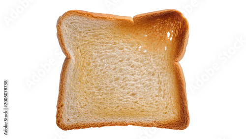 Konstfotografi Golden brown toasted bread slice with porous texture, isolated on transparent ba