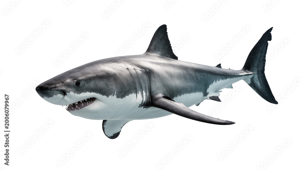 Fototapeta premium Great white shark with sharp teeth, isolated on transparent background