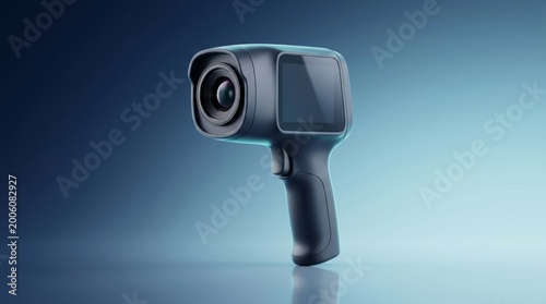 Medical thermal imaging camera 3D render, handheld infrared diagnostic device visualization, clinical temperature scanning system, hospital thermal detector equipment