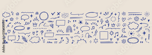 Obraz na płótnie Minimal hand drawn correction marks set, presentation flowchart speech bubbles l