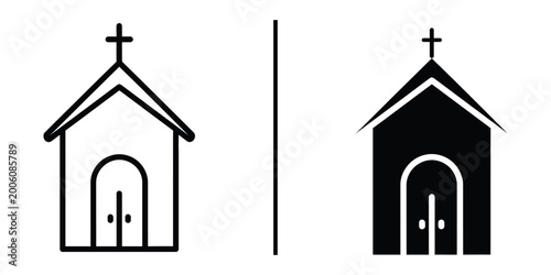 Konstfotografi Christian Church Building Icon Set Minimalist Outline and Silhouette Vector Illu