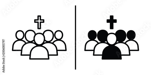 Photos Christian Church Congregation People Icon Set Minimalist Outline and Silhouette
