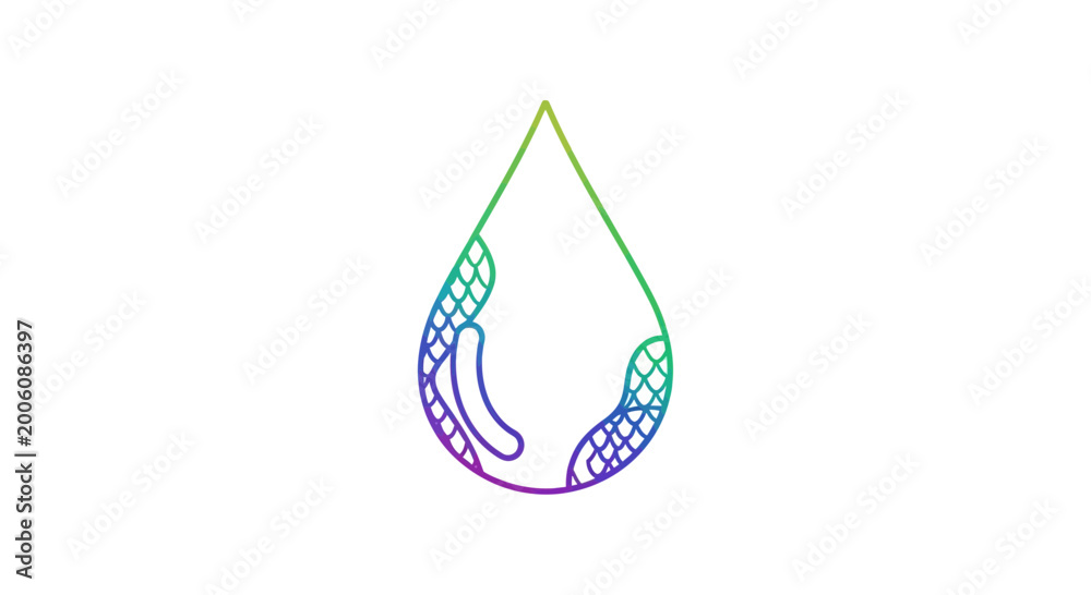 Naklejka premium Abstract watercolor drop with rainbow gradient and grid pattern