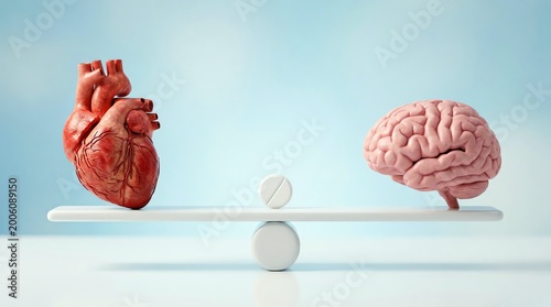 High Contrast Comparison of Human Heart and Brain Illustration for Medical Education