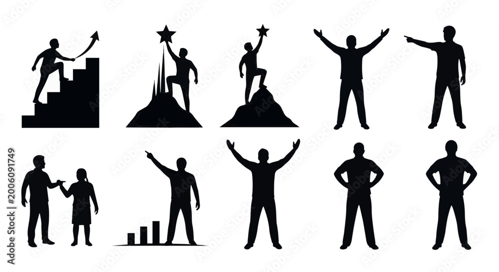 Fototapeta premium Set of silhouettes representing success, achievement, and leadership