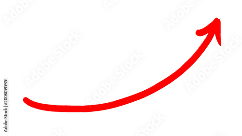 Red hand drawn upward curved arrow pointing right