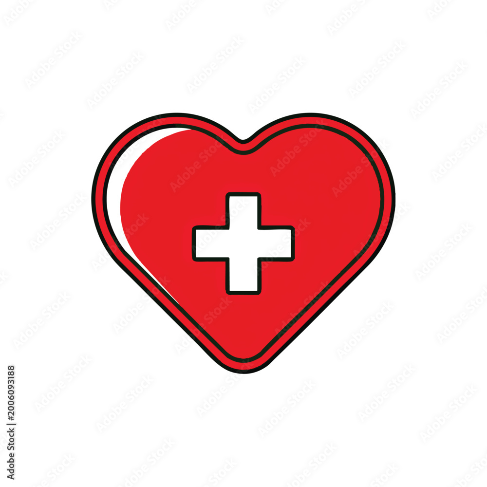 Fototapeta premium Red Heart with White Medical Cross Symbol.