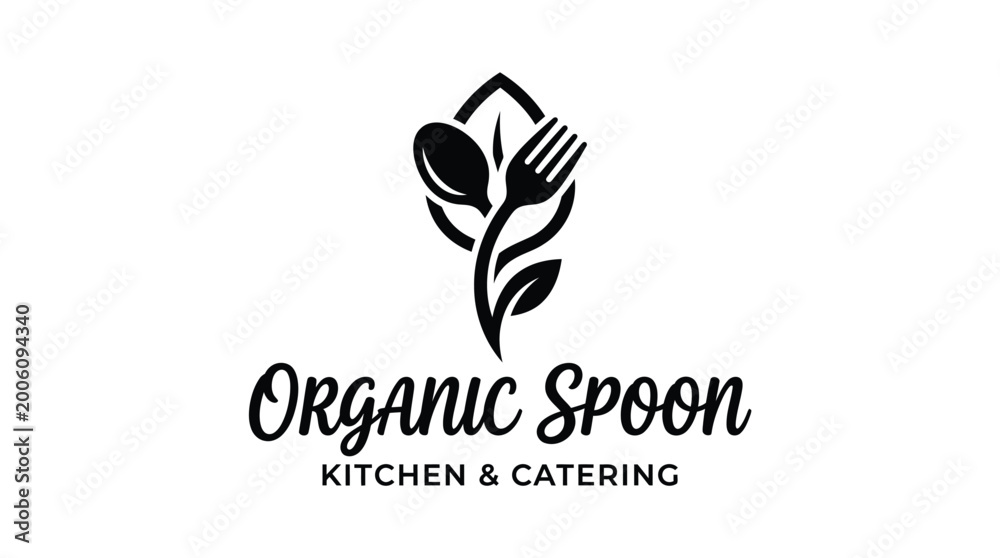 Fototapeta premium Organic Spoon Kitchen and Catering Logo Design.