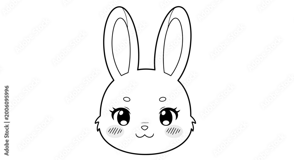 Obraz premium Cute Kawaii Rabbit Head Line Art Illustration