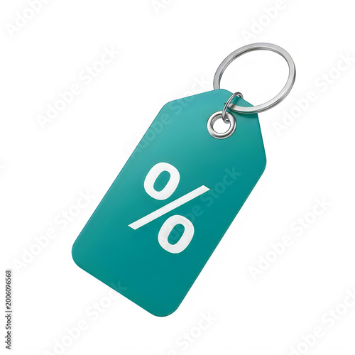 Green percentage symbol keychain tag isolated on transparent background transparent background