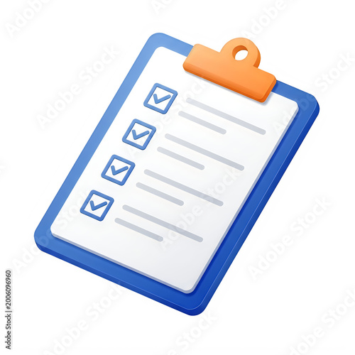 Illustration of a checklist on a blue clipboard with tasks completed transparent background