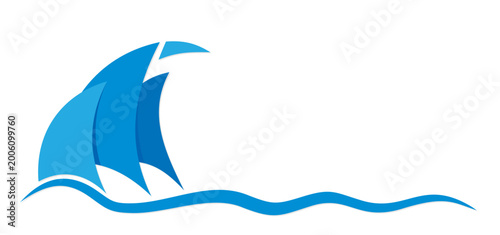 The symbol of blue sailboat with wave.