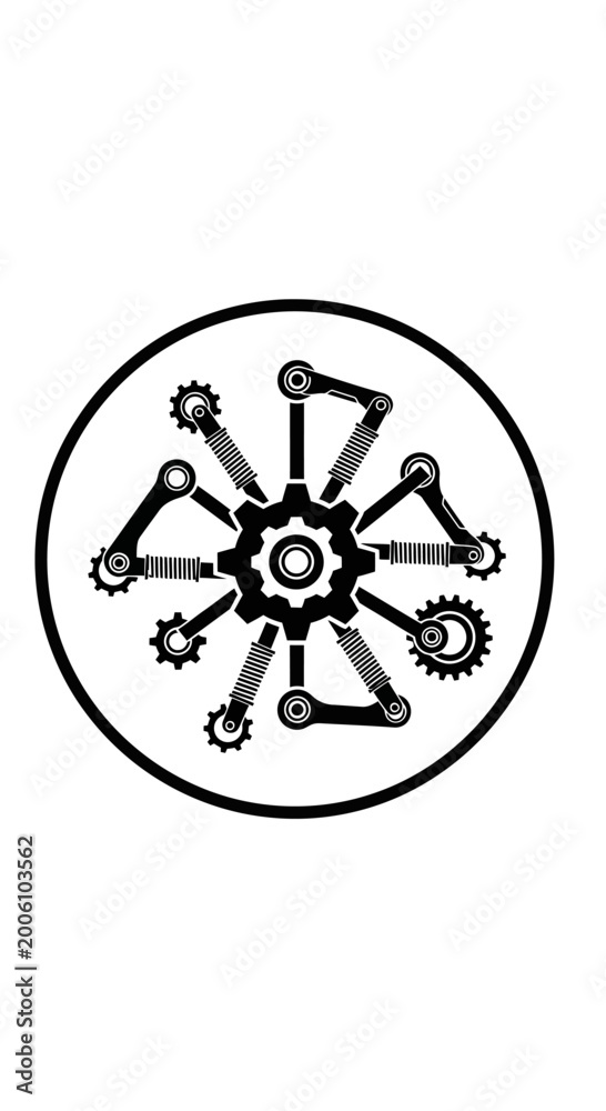 Obraz premium Mechanical Gear and Linkage Mechanism Icon