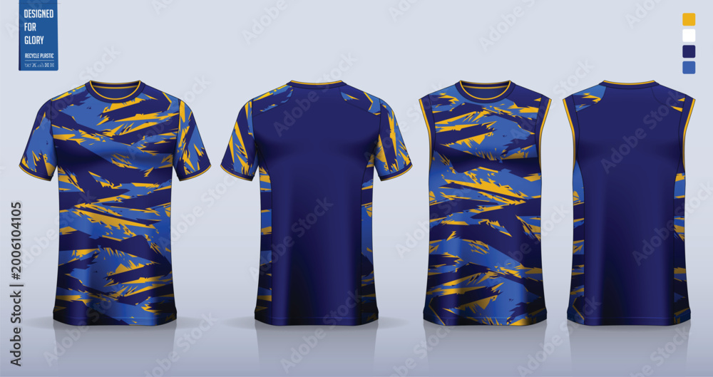 Fototapeta premium T-shirt mockup, sport shirt template design for soccer jersey, football kit. Tank tops for basketball jersey, running singlet. Fabric pattern for sport uniform in front and back view. 