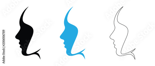 Quadro su tela Elegant woman face profile silhouette with flowing hair