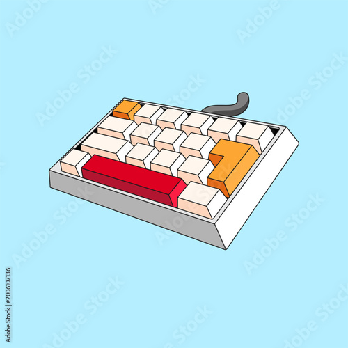 Mechanical Keyboard in Perspective Illustration, Custom Gaming Keyboard Device Concept Design