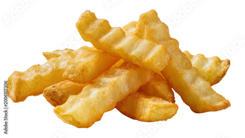 Valokuva Golden brown crinkle cut french fries, isolated on transparent background