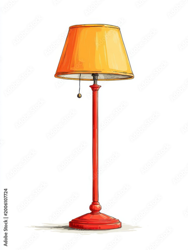 Obraz premium Vintage Red Floor Lamp With Orange Lampshade Illuminated Against White Background