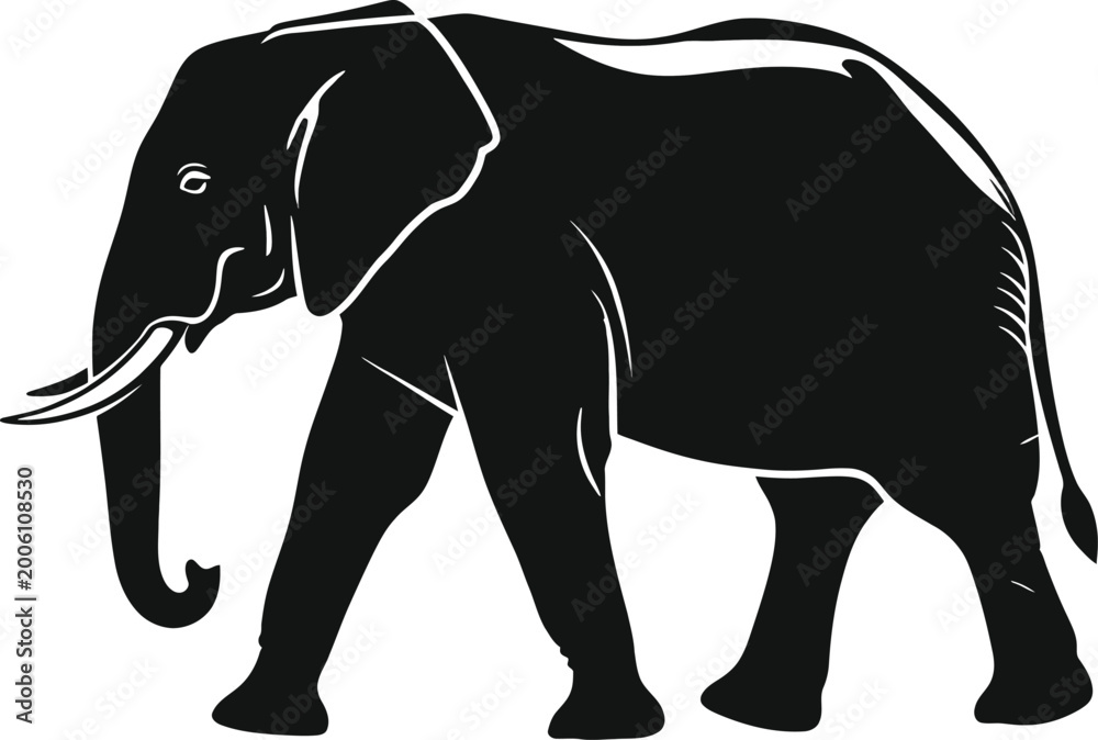 Fototapeta premium Black elephant silhouette walking Vector