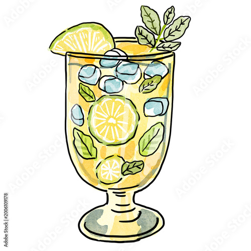  illustration of a glass of lemon and mint juice