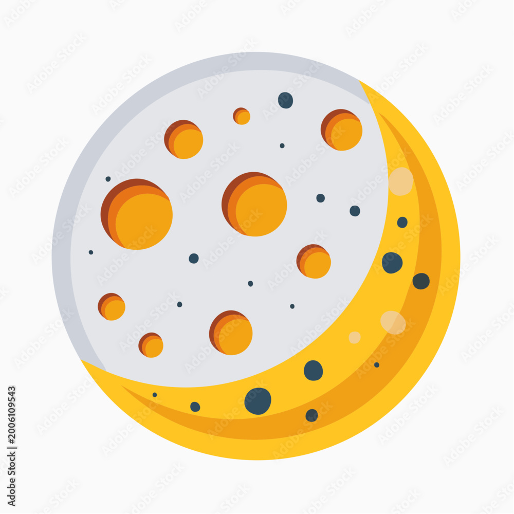 Fototapeta premium Stylized Moon with Craters and Crescent Shape