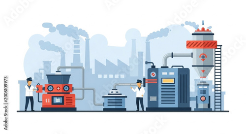 Industrial Factory Production Line with Workers.