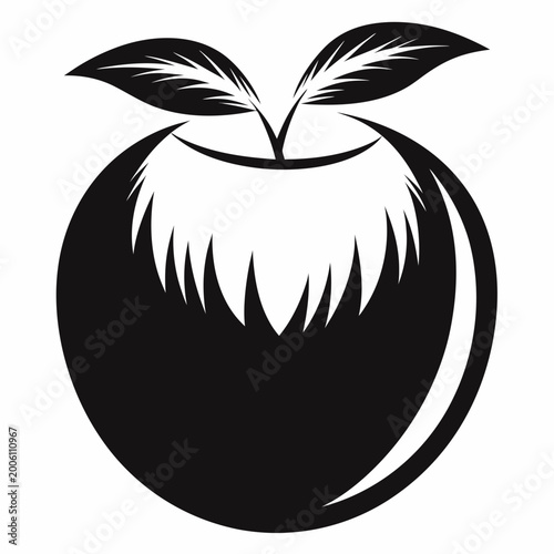 Black and white stylized apple with leaf icon