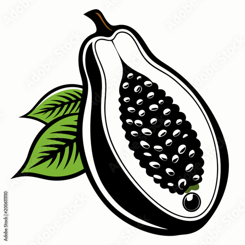 Simple papaya fruit illustration with green leaves