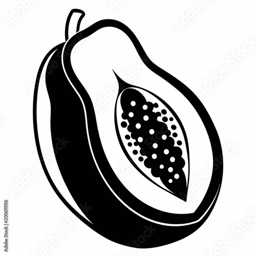 Black and white papaya fruit illustration