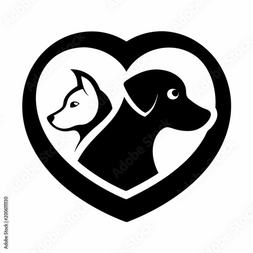 Black and white dog heads inside heart shape icon