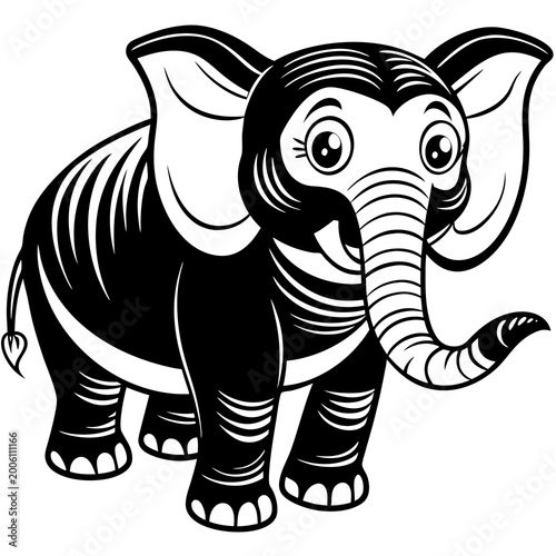 Cartoon zebra-striped elephant icon standing