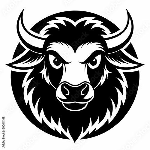 Black yak or buffalo head illustration
