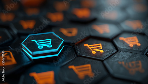 Online shopping concept with glowing cart button