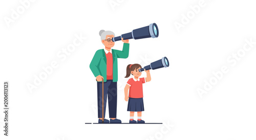 Grandfather and Child Exploring with Telescopes