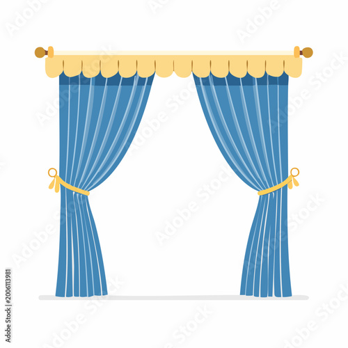 Blue Curtains with Yellow Valance and Tie-backs
