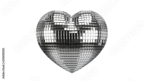 Foto Heart-shaped disco ball with mirrored facets, isolated on transparent background