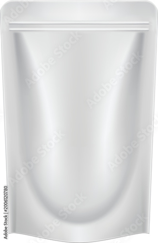 Blank white stand up pouch with zipper seal isolated on a white background, for product 