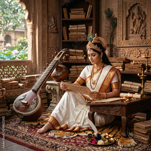 Goddess Saraswati sitting i...