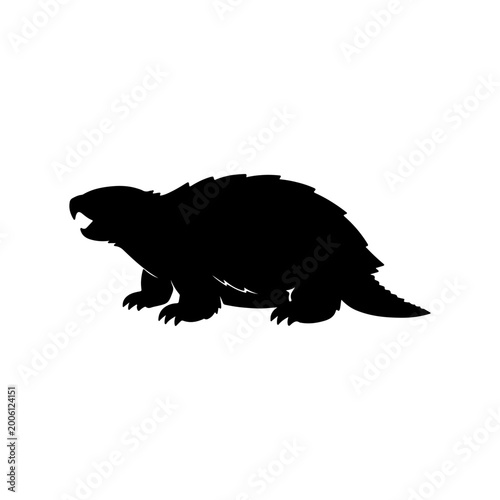 Black silhouette platypus swimming