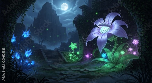 Moonlit Palm Trees Beneath a Starry Night Sky