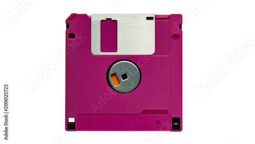 Foto Magenta 3 5 inch floppy disk with metal shutter, isolated on transparent backgro