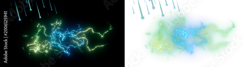 Fotografie PNG image of Electric lightning bolt discharge with glowing blue and green spark
