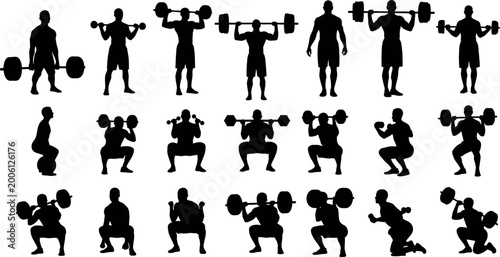 Konstfotografi Weightlifting silhouettes diverse poses of athletes engaging in strength trainin