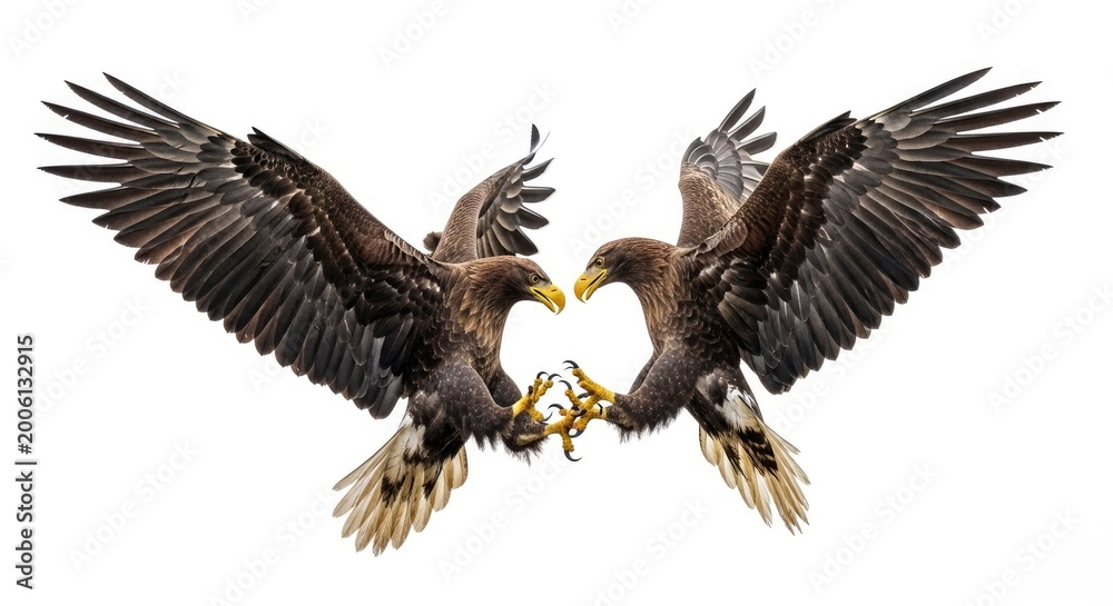Obraz premium Two Majestic White Tailed Eagles Fighting in Mid Air